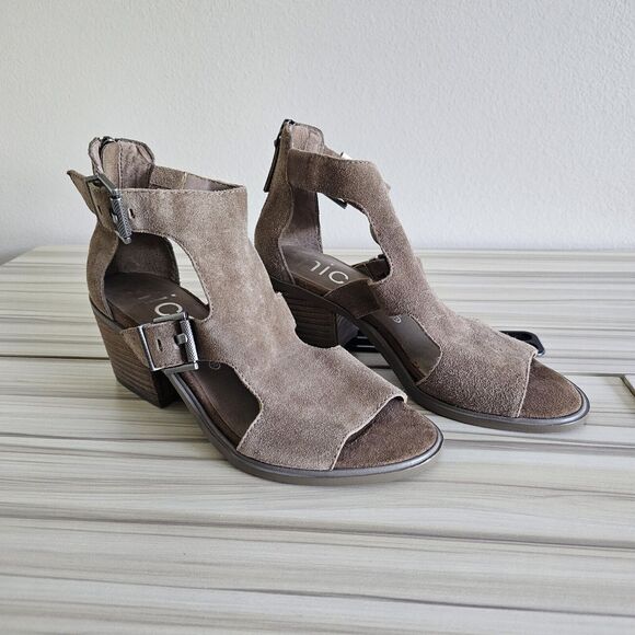 Nicole Jahida Tan Suede Leather Buckle Open Toe Sandals Size 7.5 - Picture 1 of 10